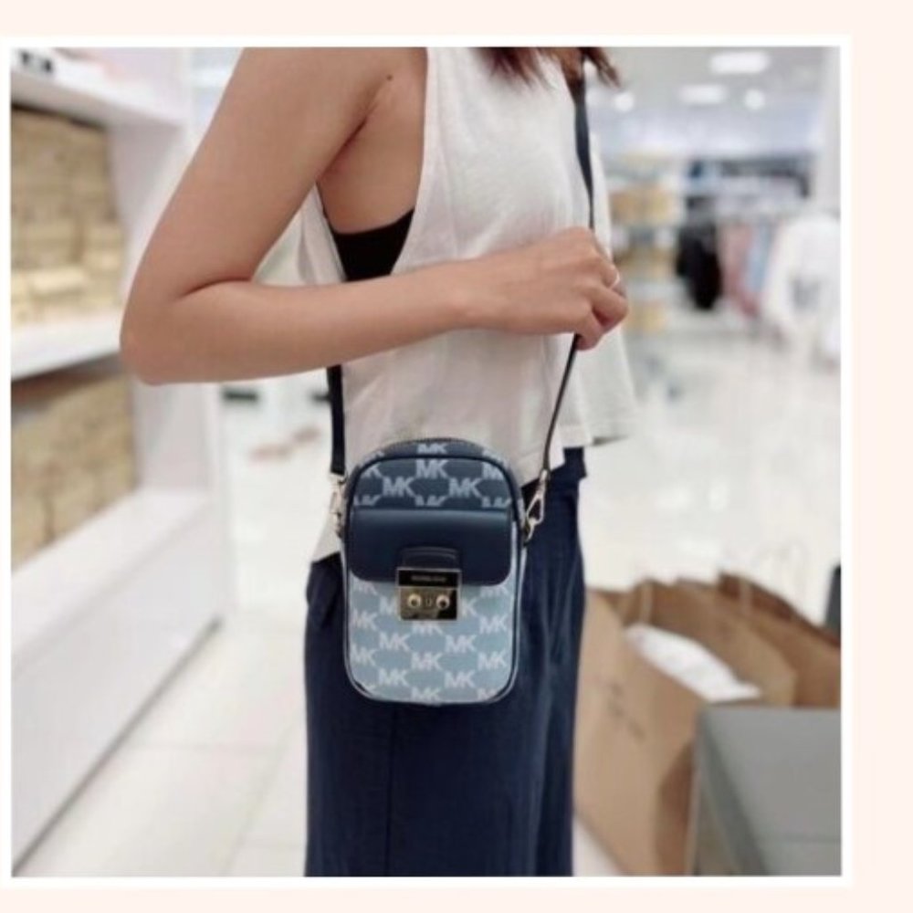 Michael Kors Sloan Editor Signature Jacquard Small Top Zip Flap Pocket Crossbody